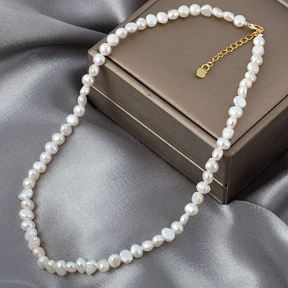 Pearl Necklace Dainty Natural Freshwater Pearl Fashion Chain Baroque Gift to Her - Picture 1 of 8
